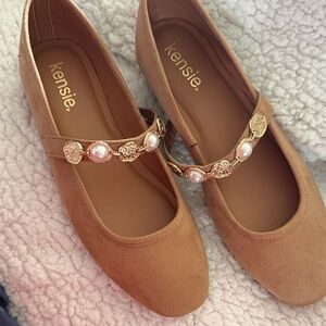 Kensie Women's Brown Flats with Gold Embellishments